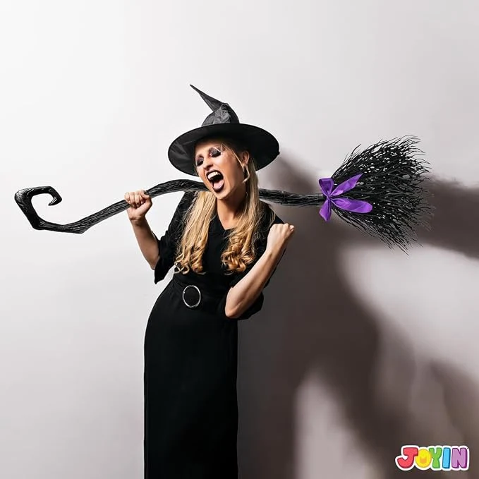 JOYIN 55" Witch Broom with Ribbons - Halloween Costume & Decor Prop