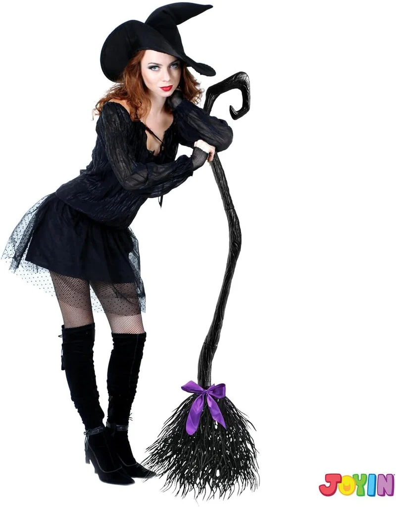 JOYIN 55" Witch Broom with Ribbons - Halloween Costume & Decor Prop
