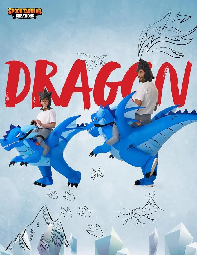 JOYIN Inflatable Ice Dragon Costume - Blue Ride-On Blow Up Halloween Suit