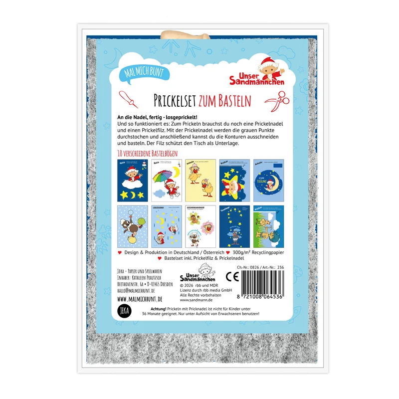 Unser Sandmännchen - Prickelset inkl. 10 Vorlagen, Filz & Nadel