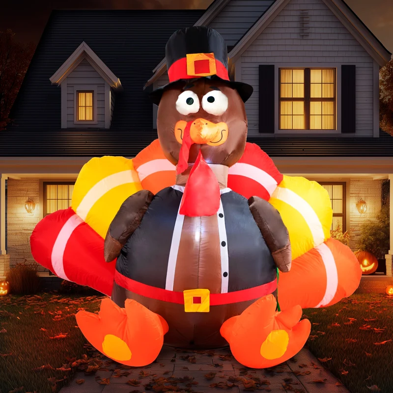 JOYIN 6 FT Thanksgiving Inflatable Turkey - LED Light Up Outdoor Decor
