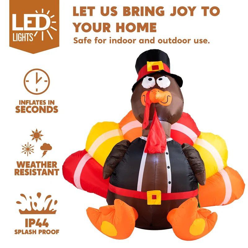 JOYIN 6 FT Thanksgiving Inflatable Turkey - LED Light Up Outdoor Decor