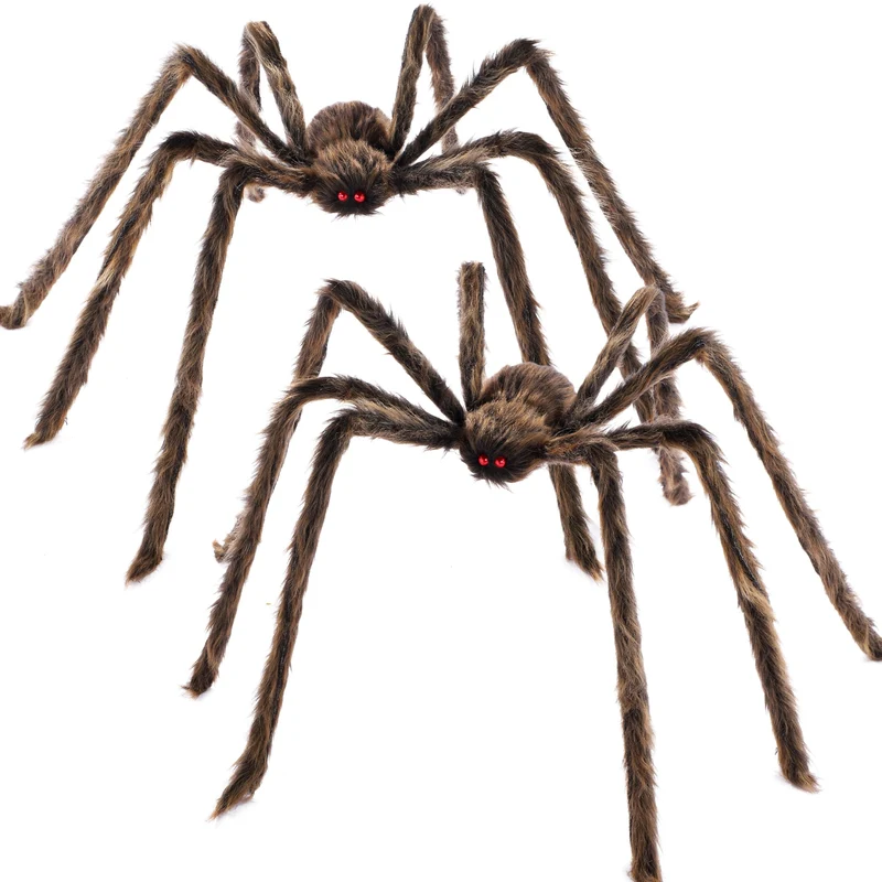 JOYIN 2 Pack 5 FT Hairy Brown Spider - Halloween Outdoor Haunted House Prop