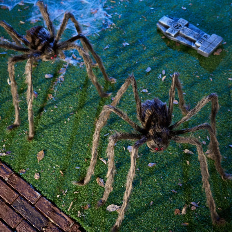 JOYIN 2 Pack 5 FT Hairy Brown Spider - Halloween Outdoor Haunted House Prop