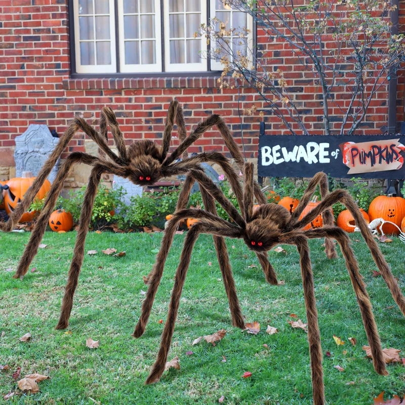 JOYIN 2 Pack 5 FT Hairy Brown Spider - Halloween Outdoor Haunted House Prop