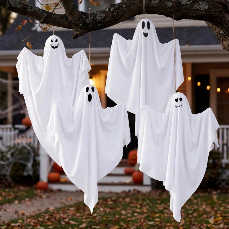 JOYIN 4 PCS 27.5" Hanging Ghosts - Halloween Outdoor Yard Decoration