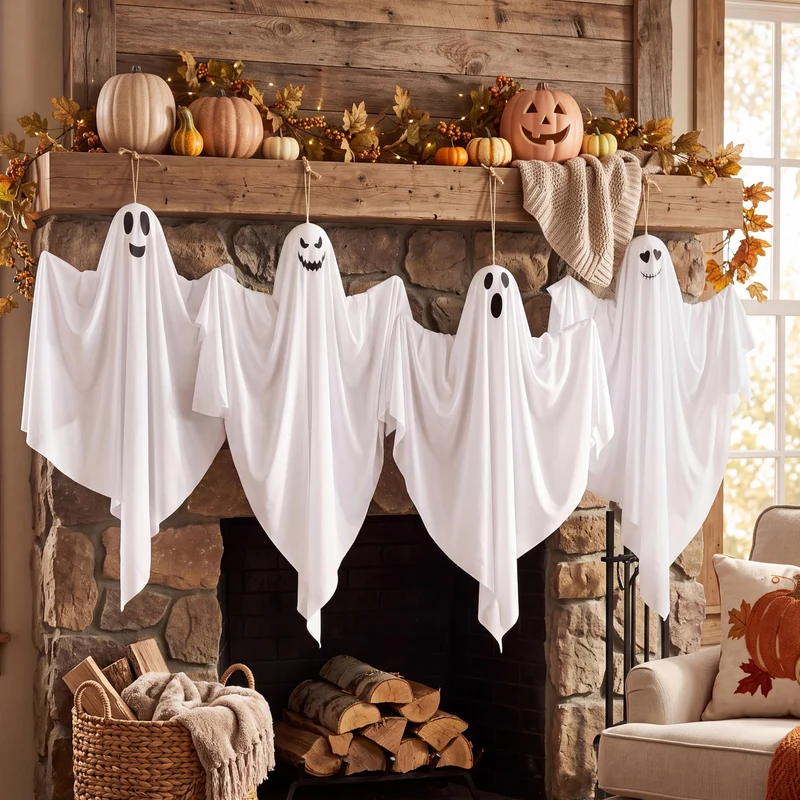 JOYIN 4 PCS 27.5" Hanging Ghosts - Halloween Outdoor Yard Decoration
