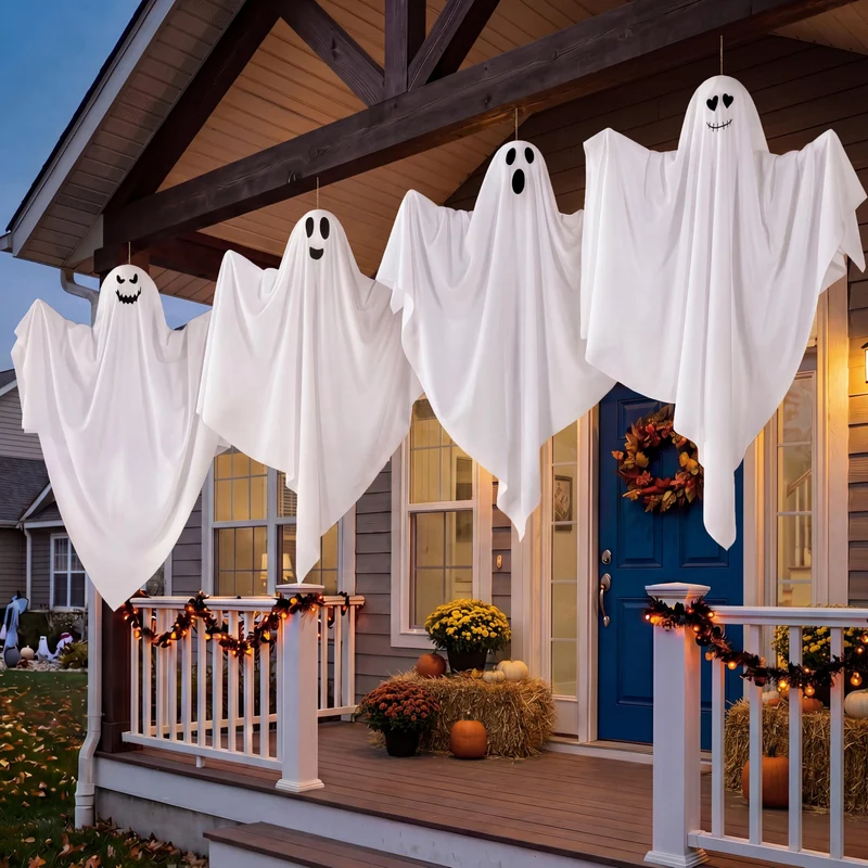 JOYIN 4 PCS 27.5" Hanging Ghosts - Halloween Outdoor Yard Decoration