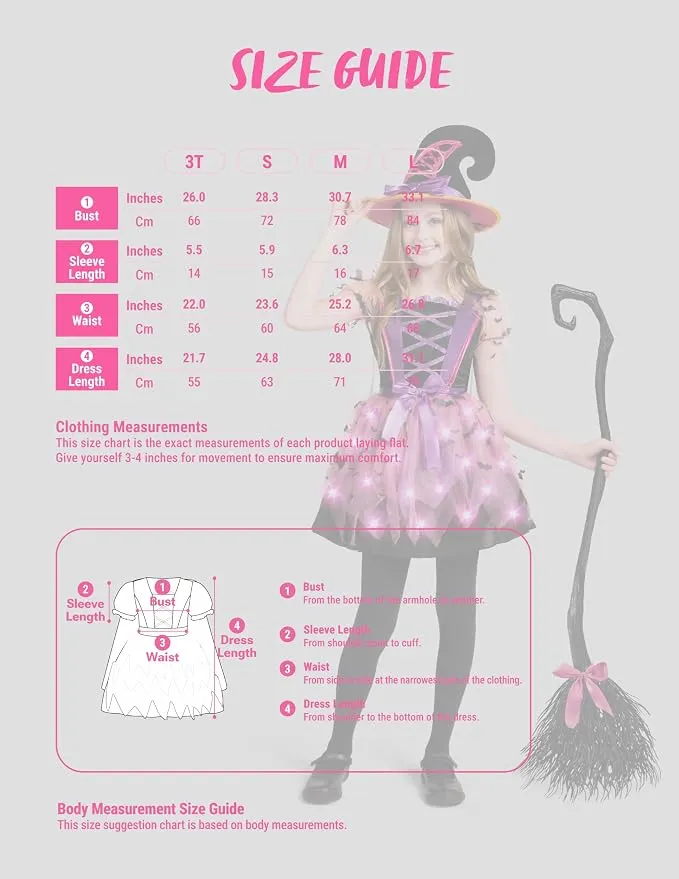 JOYIN Girls Light Up Witch Costume - Kids Halloween Set with Hat & Broom
