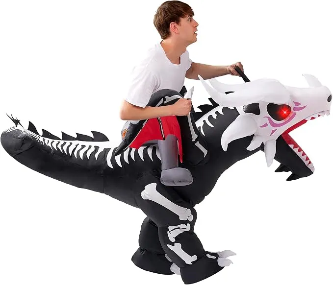 JOYIN LED Dragon Skeleton Inflatable Costume - Adult Ride-On Blow Up Suit