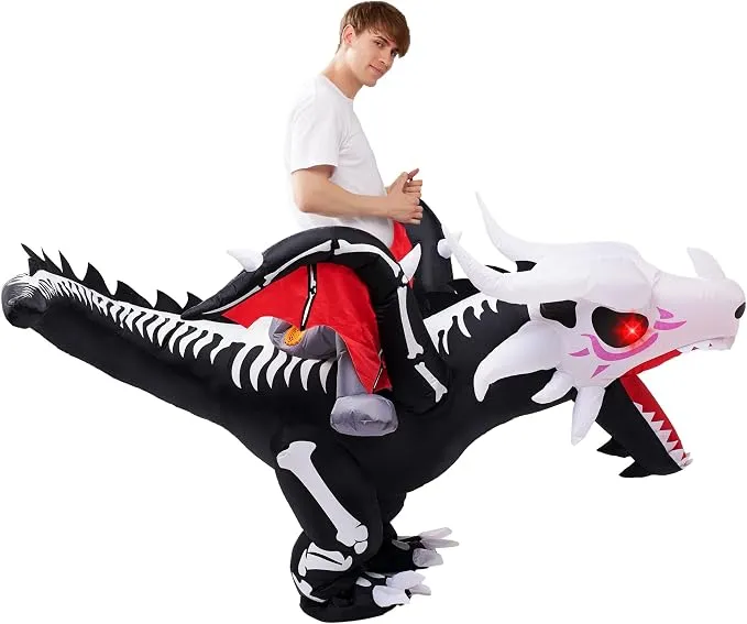 JOYIN LED Dragon Skeleton Inflatable Costume - Adult Ride-On Blow Up Suit