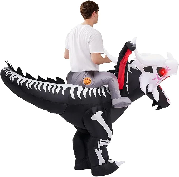 JOYIN LED Dragon Skeleton Inflatable Costume - Adult Ride-On Blow Up Suit