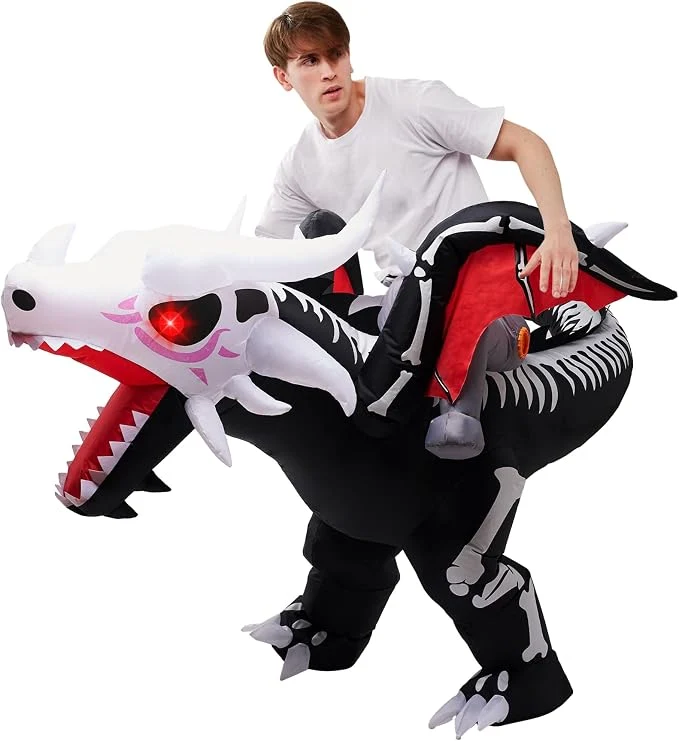 JOYIN LED Dragon Skeleton Inflatable Costume - Adult Ride-On Blow Up Suit