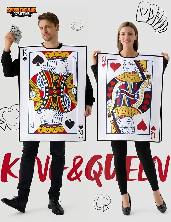 JOYIN 2 PCS King & Queen Playing Card Costume - Adult Couple Halloween Set