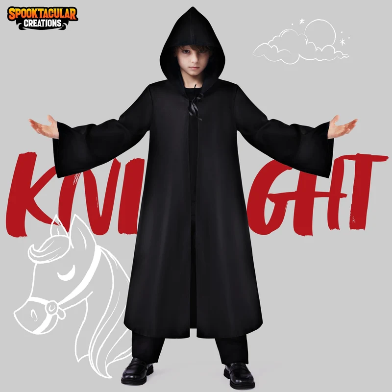 JOYIN Boys Black Hooded Cloak Knight Costume - Kids Halloween Tunic Robe