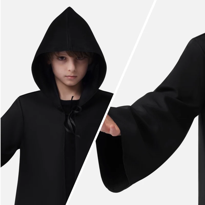 JOYIN Boys Black Hooded Cloak Knight Costume - Kids Halloween Tunic Robe
