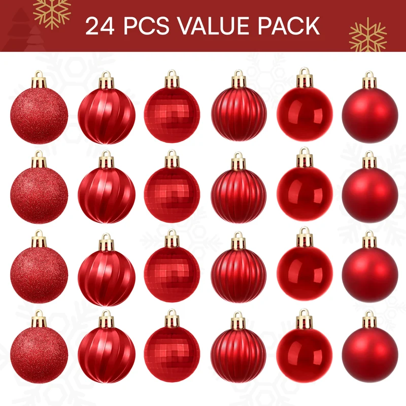 Joiedomi 24 PCS Red Christmas Balls - 1.6" Shatterproof Tree Ornaments
