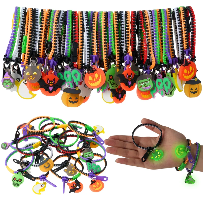 JOYIN 60 PCS Glow Zipper Bracelets - Share the Glow This Halloween