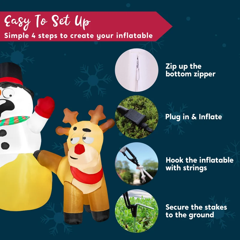 Joiedomi 6.6 FT Christmas Inflatable Reindeer Peeing on Snowman - LED Decor
