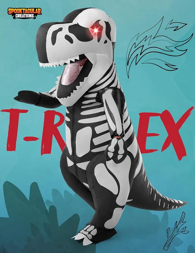 JOYIN LED Skeleton Dinosaur Costume - Adult Inflatable T-Rex Halloween Suit
