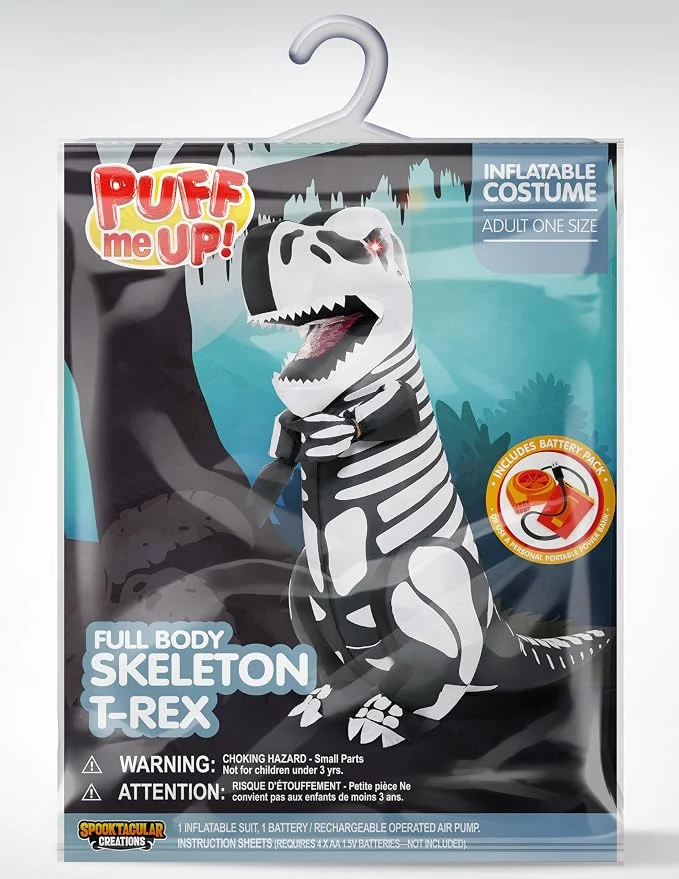 JOYIN LED Skeleton Dinosaur Costume - Adult Inflatable T-Rex Halloween Suit