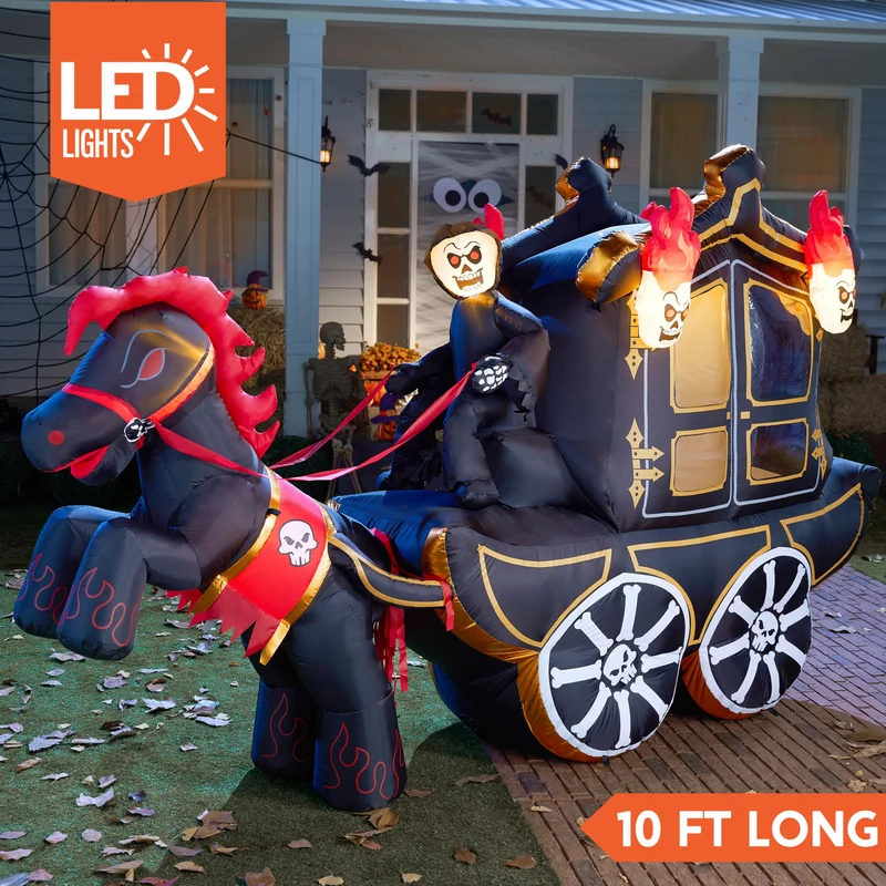 Joiedomi 10 FT Hellfire Carriage Inflatable with LEDs - Halloween Yard Decor