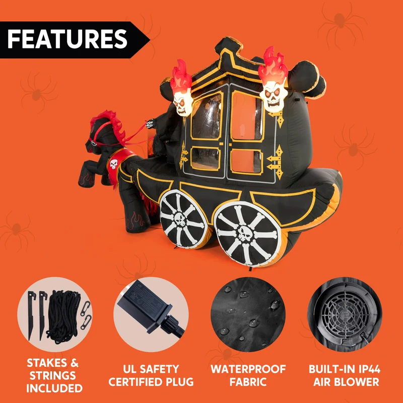 Joiedomi 10 FT Hellfire Carriage Inflatable with LEDs - Halloween Yard Decor