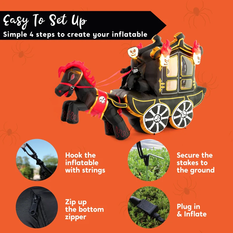 Joiedomi 10 FT Hellfire Carriage Inflatable with LEDs - Halloween Yard Decor