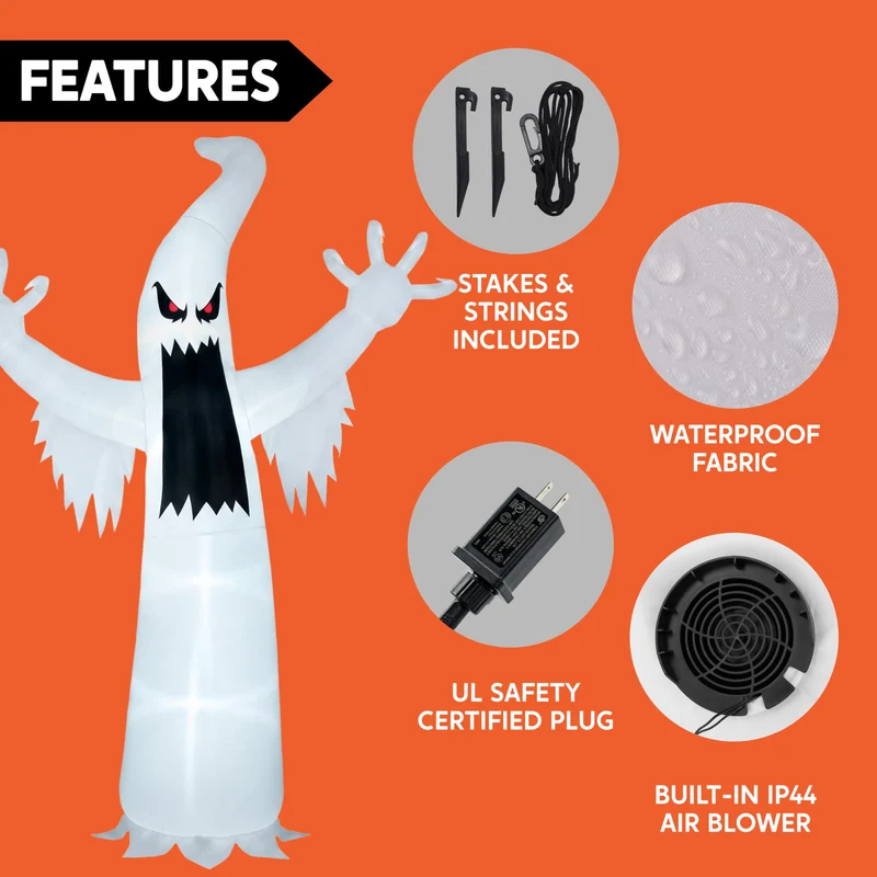 Joiedomi 12 FT Inflatable Ghost with LEDs - Giant Halloween Yard Decor