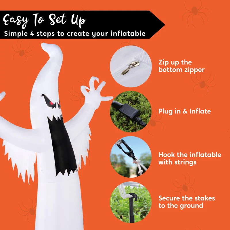 Joiedomi 12 FT Inflatable Ghost with LEDs - Giant Halloween Yard Decor