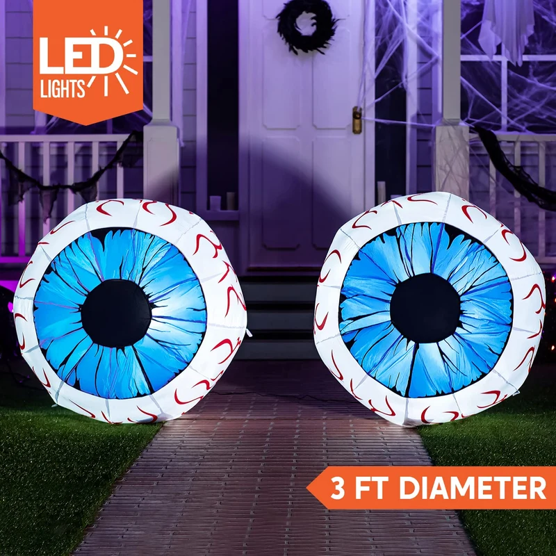 Joiedomi 3 FT Inflatable Light Up Eyeball with LEDs - Blue Halloween Decor
