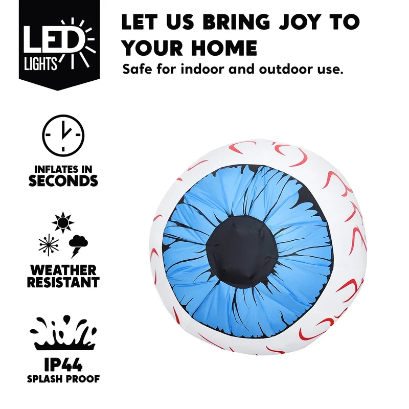 Joiedomi 3 FT Inflatable Light Up Eyeball with LEDs - Blue Halloween Decor