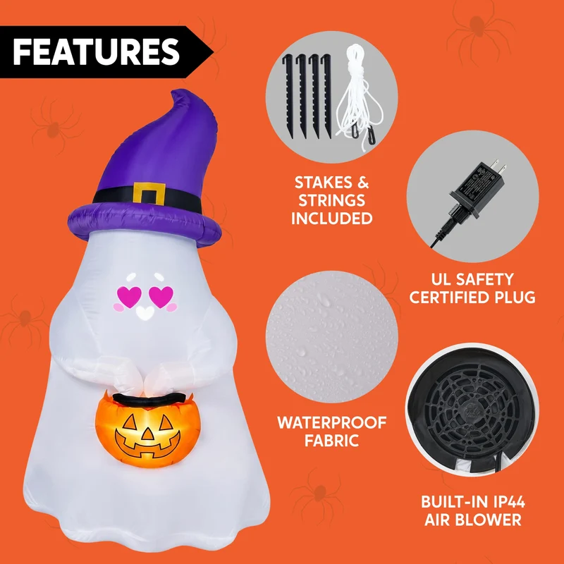 Joiedomi 5 FT Inflatable Witch Ghost with Projector Face & Music - LED Decor