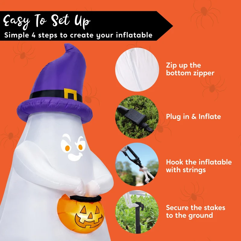 Joiedomi 5 FT Inflatable Witch Ghost with Projector Face & Music - LED Decor