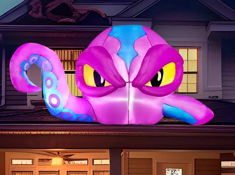 Joiedomi 4 FT Inflatable Purple Octopus Window Decor - LED Halloween Prop