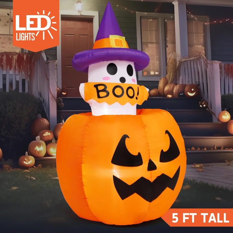 Joiedomi 5 FT Animated Pumpkin Ghost Inflatable - LED Outdoor Decor