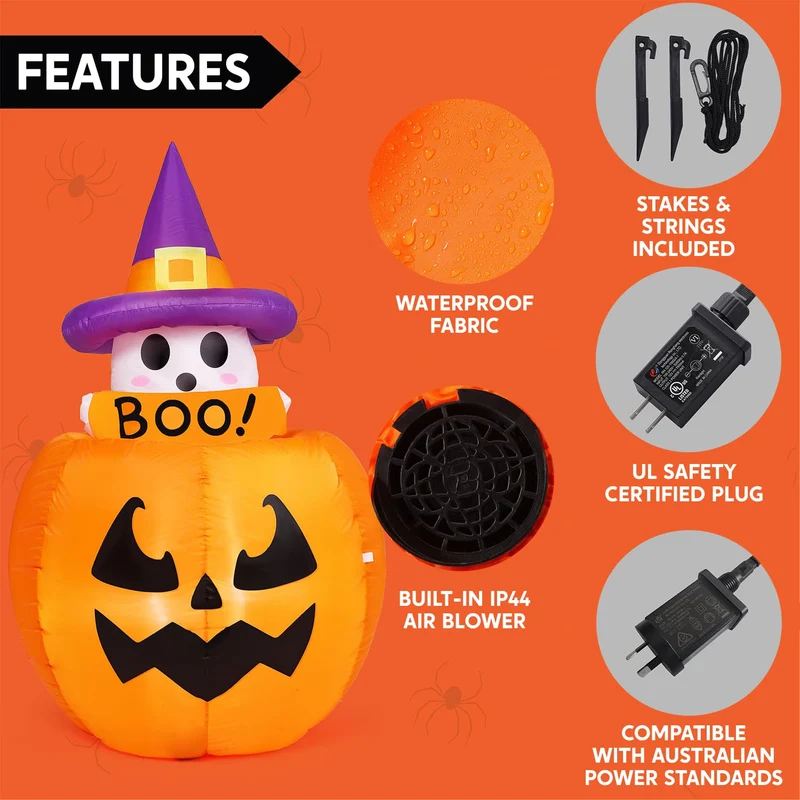 Joiedomi 5 FT Animated Pumpkin Ghost Inflatable - LED Outdoor Decor