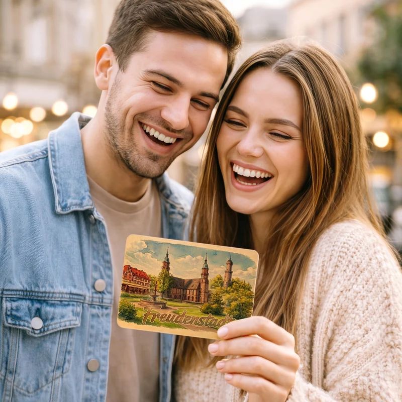 Aquarell Freudenstadt Postkarte aus Holz mit Kirche