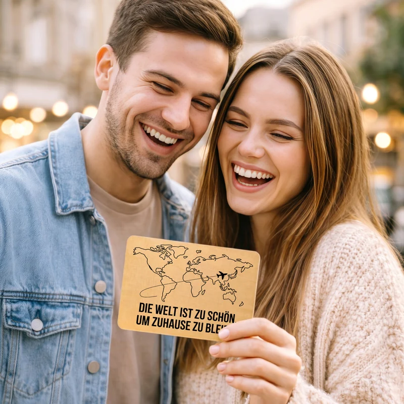 Weltkarte Postkarte aus Holz Die Welt ist zu schön