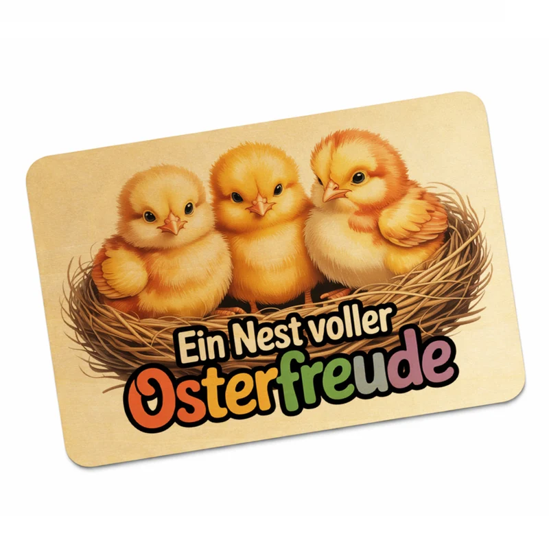 Oster-Küken Postkarte aus Holz Ein Nest voller Osterfreude