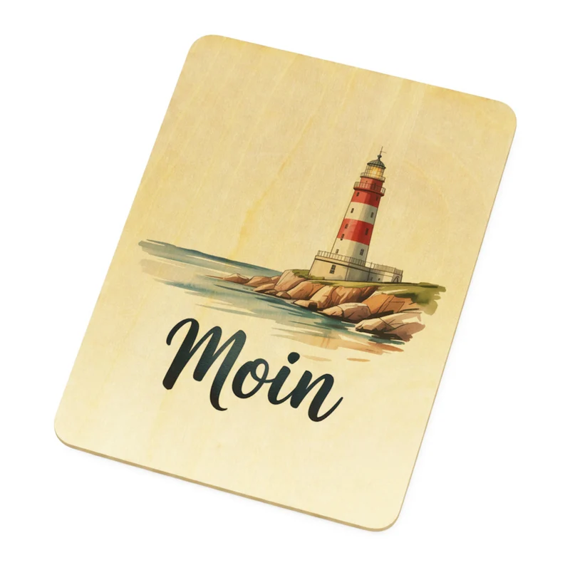 Leuchtturm Postkarte aus Holz - Moin