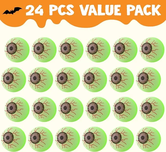 JOYIN 24 PCS Glow Eyeball Bouncy Balls - Halloween Party Favors