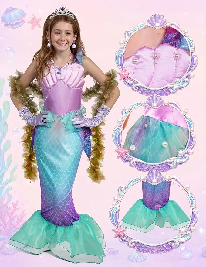 JOYIN Little Mermaid Costume with Tail - Girls Halloween Princess Outfit