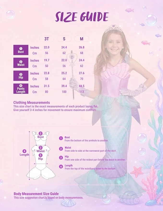 JOYIN Little Mermaid Costume with Tail - Girls Halloween Princess Outfit
