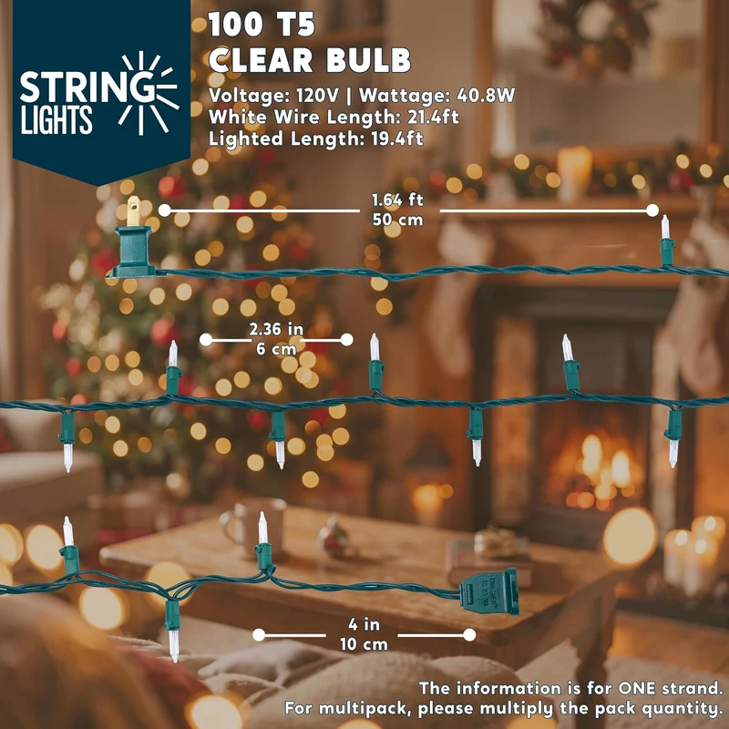 JOYIN 100-Count Clear Mini Christmas String Lights (19.4 ft, Green Wire)