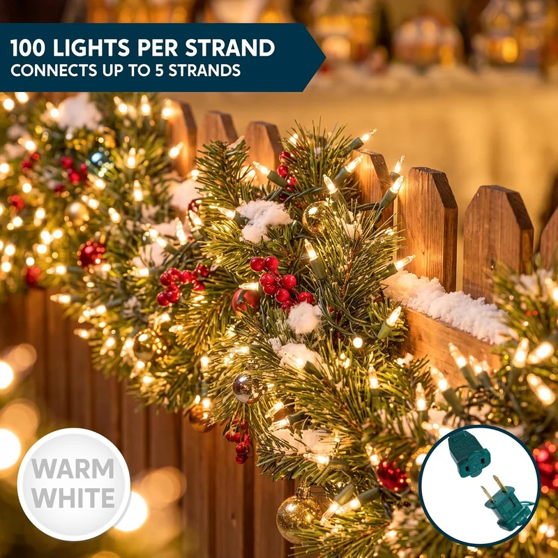 JOYIN 100-Count Clear Mini Christmas String Lights (19.4 ft, Green Wire)