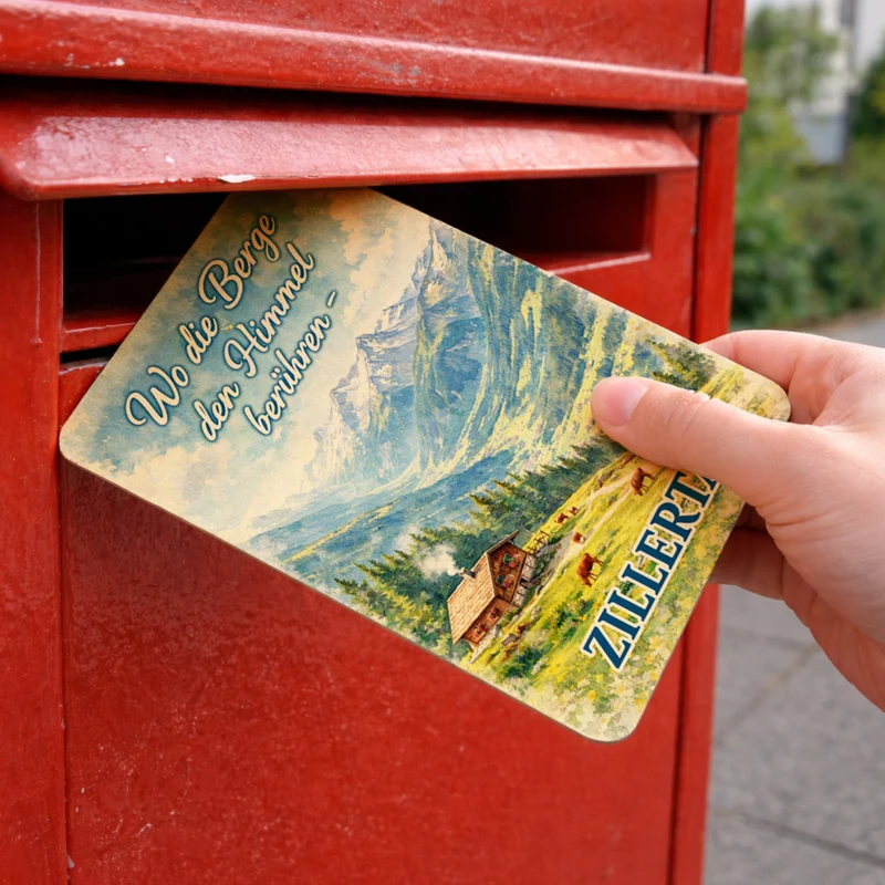 Wo die Berge den Himmel berühren Postkarte aus Holz - Zillertal
