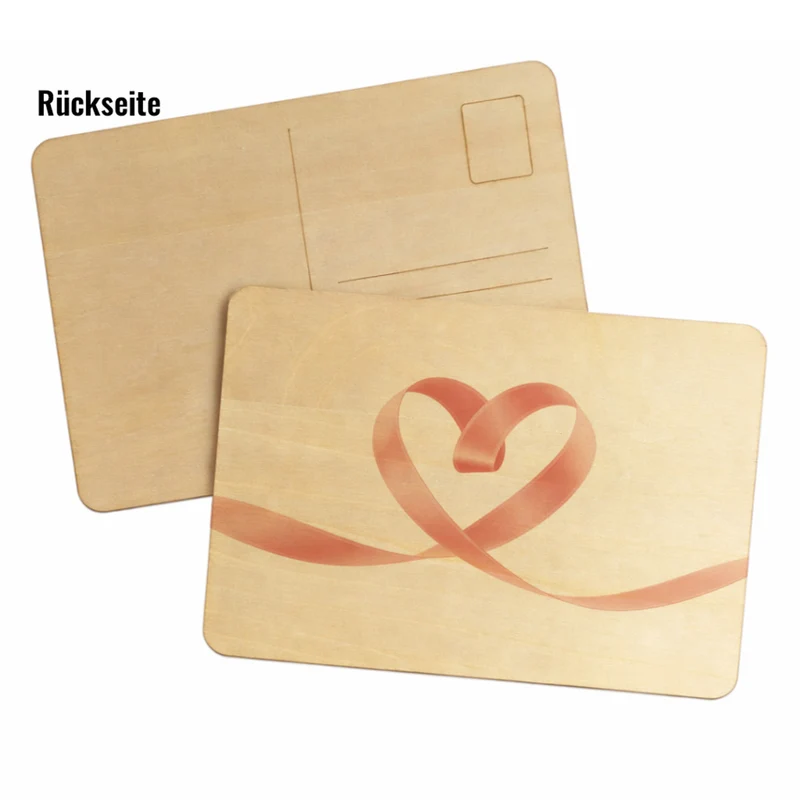Herz Schleifenband Postkarte aus Holz