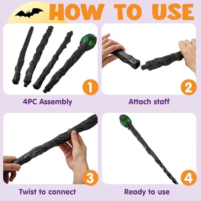 JOYIN LED Light-Up Witch Staff - Vintage Halloween Costume Prop