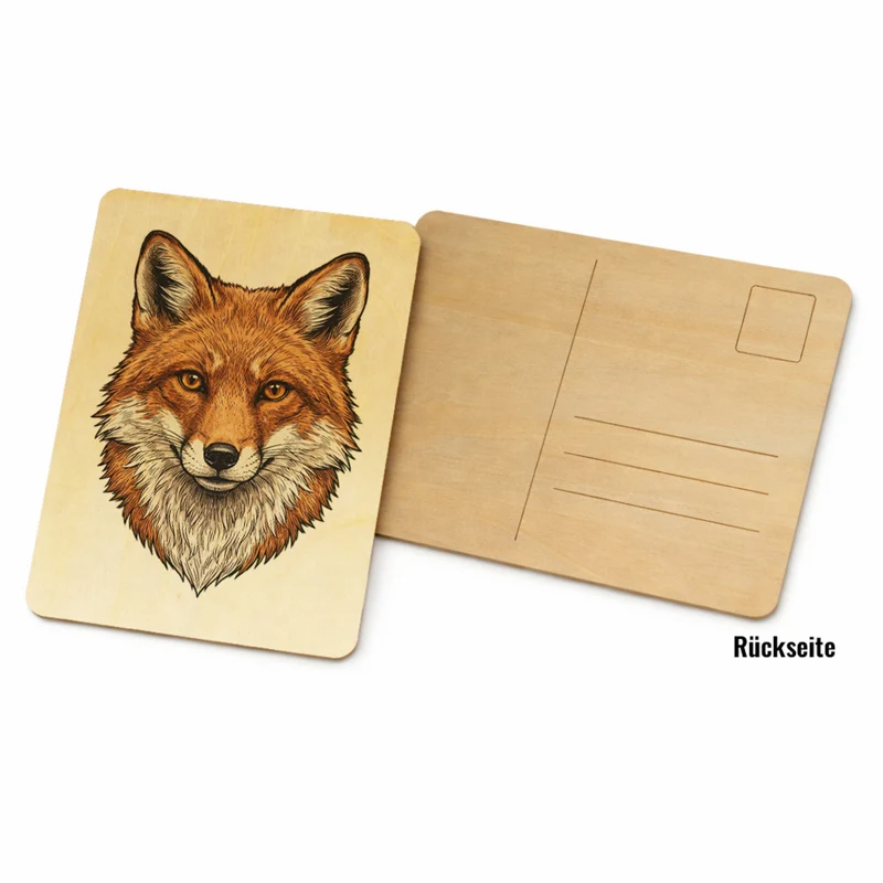 Fuchs Postkarte aus Holz für Naturliebhaber